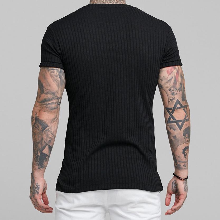 Men's Summer Sports Stand-Up Collar Striped T-Shirt