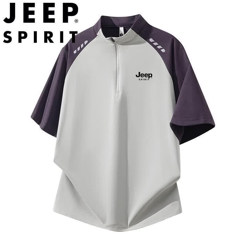 JEEP SPIRIT Men s Color Block Stand-Up Collar Short Sleeve T-Shirt 2XL