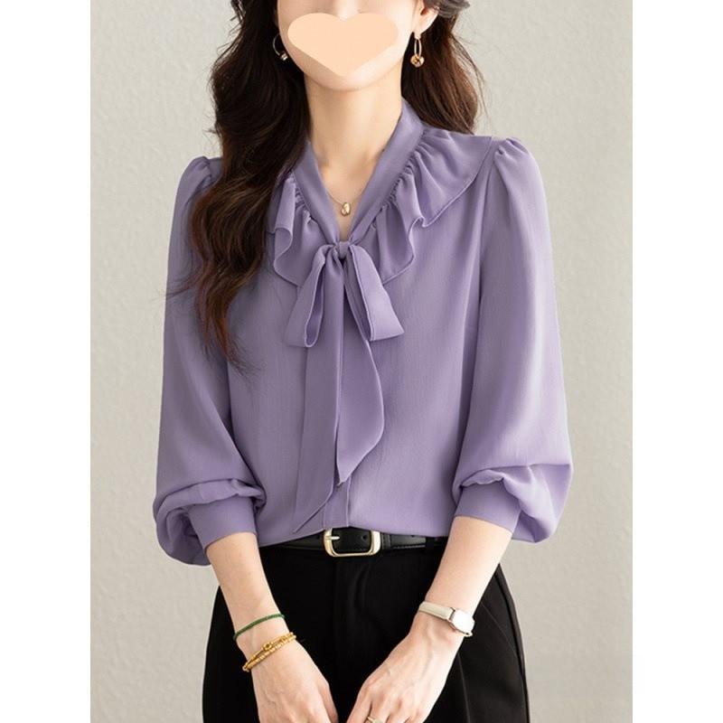Elegant Womens Chiffon Shirt With Fabric For Spring Office Wear