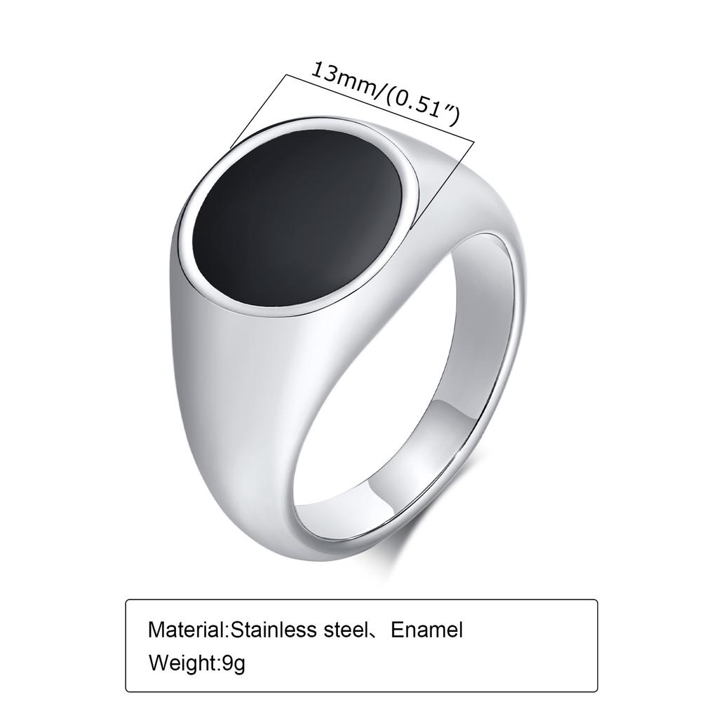 Stilvolle 13mm Siegelringe für Männer, Wasserdichter Edelstahl-Fingerring mit Schwarzer Emaille, Männlicher Rock Punk Ring Schmuck