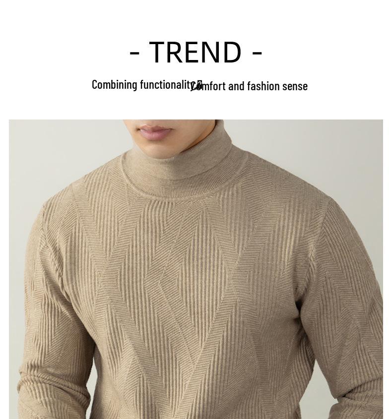 Men's Lazy Style High Neck Sweater - Lyocell Wool Blend Jacquard, Autumn Winter Warm Knitwear