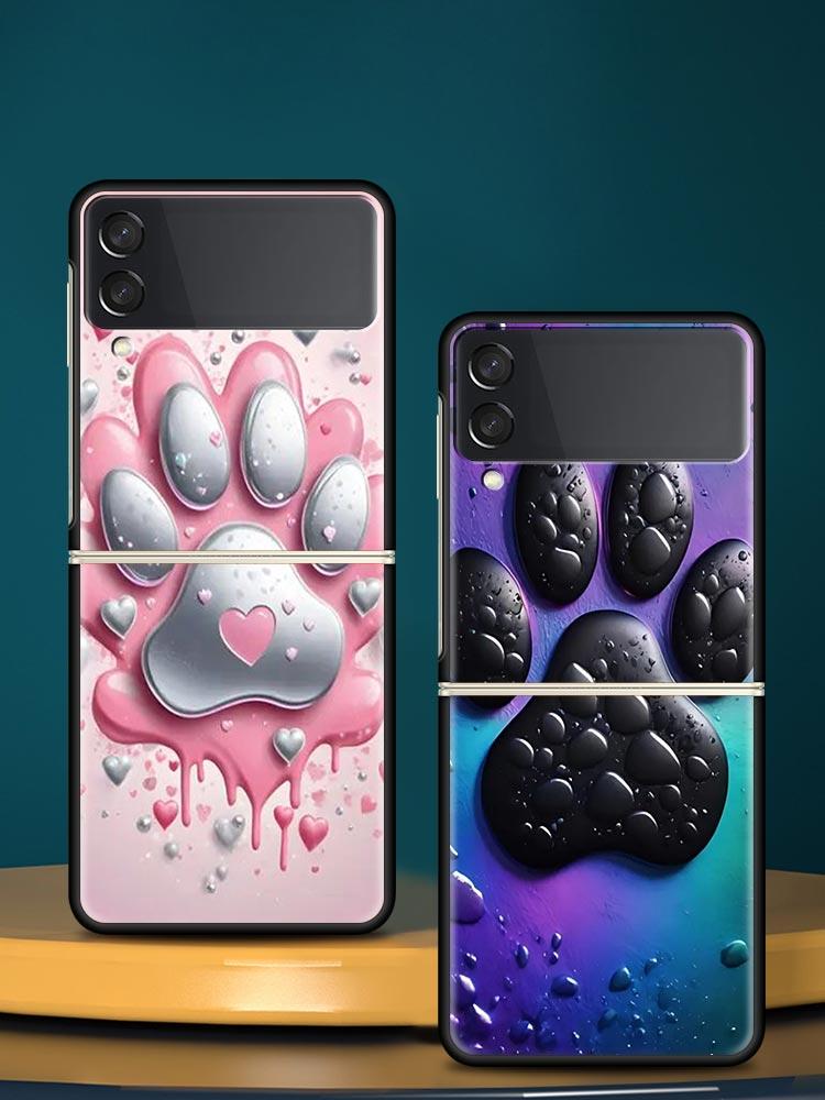 Og Paw Print Aesthetics Hard PC Phone Case For Samsung Galaxy Z Flip 7 6 5 4 Black Cover For Galaxy Z Flip 3 Foldable Fundas Bag