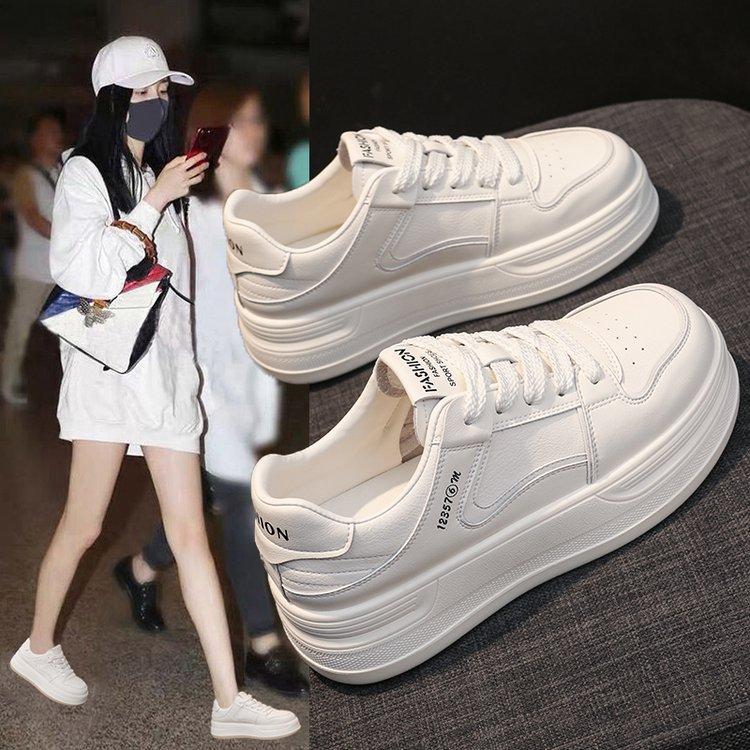 Little White Shoes Women's Spring 2025 New Thick Baseplate Shoes Versatile Small Inner Height Increase Casual Sports Muffin Shoes