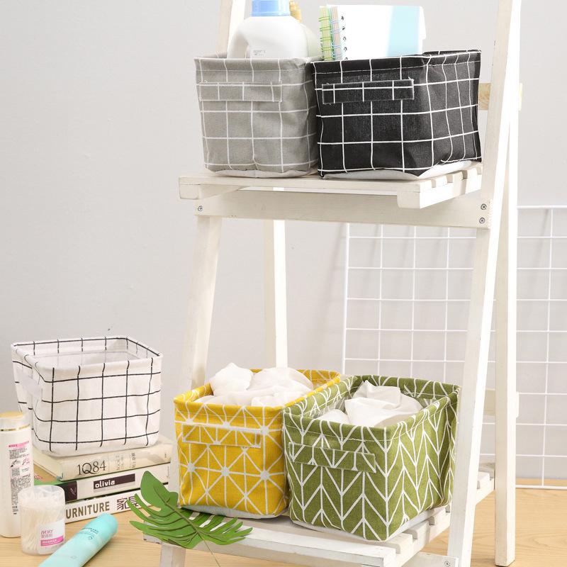 Waterproof Printed Cotton Linen Basket with Handles for Desktop, Sundries, and Small Clothes Storage