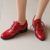 Red British Women Oxfords Mixed Color Pink Silver Mid Square Heel Brogues Flats Vintage Dress Party Lady Lace-up Patchwork Shoes