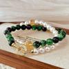 Retro Natural Citrine Red And Green Treasure Artificial Crystal Cold White Imitation Pearl Collarbone Chain Necklace