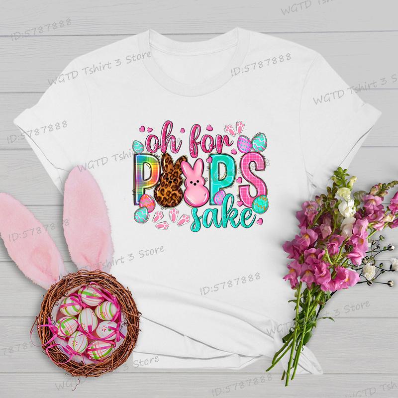 Oh for Peeps Sake Easter Tshirts Cute Bunny Leopard Print Crew Neck Tshirt Cartoon Rabbit Womens Easter Day Classic Tops Tees
