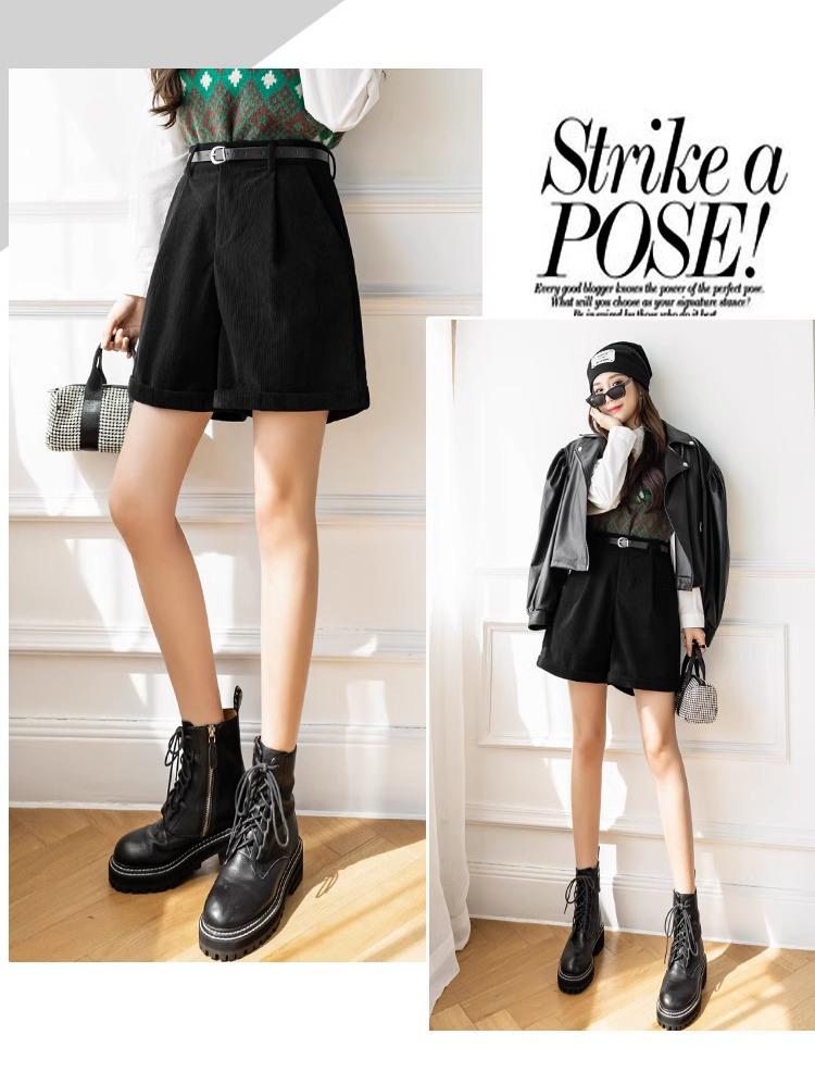 Plus Size High Waist Corduroy Shorts - Women's Autumn/Winter Wide Leg, Loose Casual Five-Point Shorts