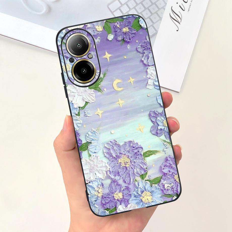 Hülle Für Oppo Realme C67 4G RMX389 Handyhüllen Schwarze Katze Mondnacht Weiches Silikon Stoßfeste Rückabdeckung Für RealmeC67 4G Funda