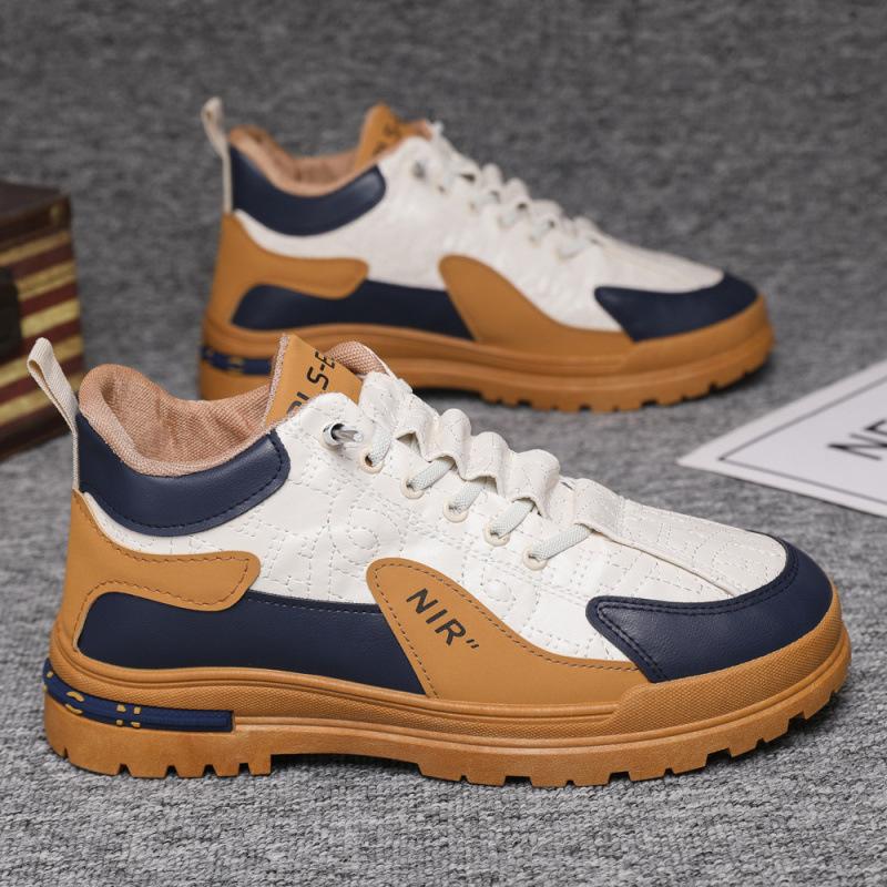 Soft-soled sneakers men's 2025 new Korean version of trendy casual shoes leather lace-up Martin boots breathable student shoes men