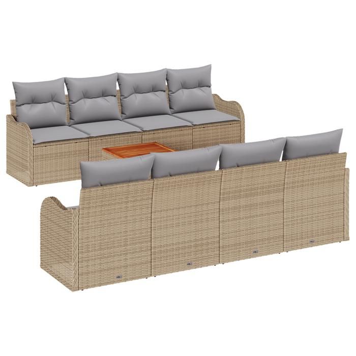 VidaXL Ensemble de Canapés de Jardin 9 Pièces avec Coussins Beige Rotin Poly Acacia 3347427