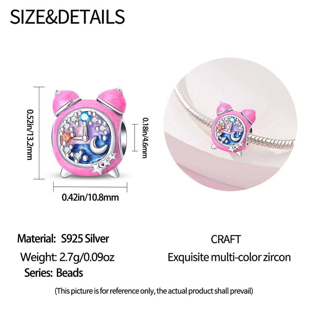 Copper Poker Alarm Clock Charms Colored Zircon Camera Beads Pendant Fit Brand Bracelet Diy Birthday Jewelry Gift