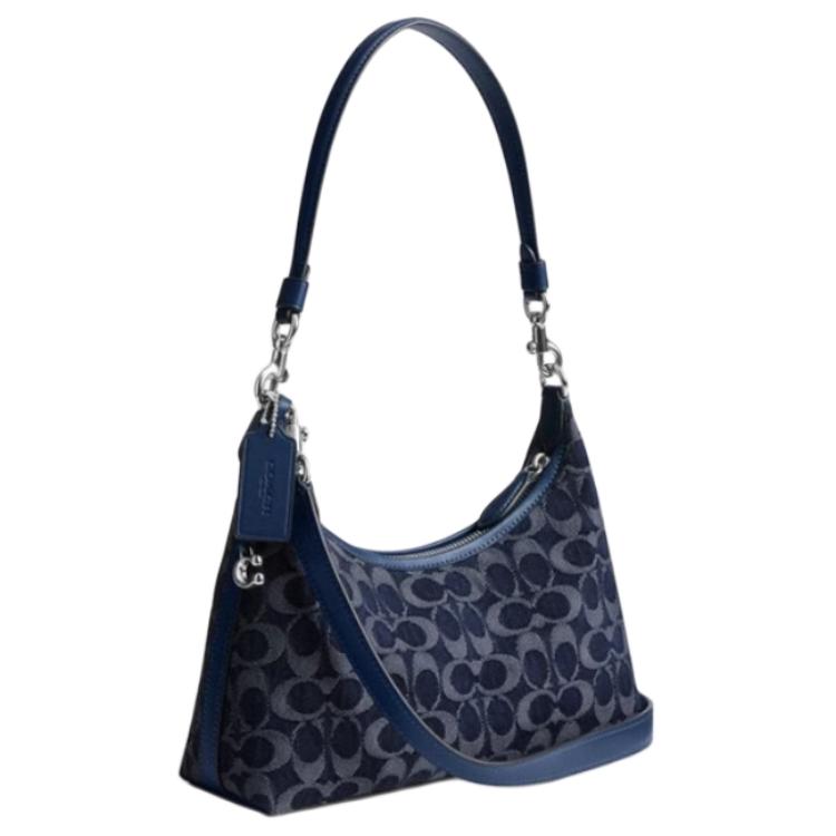 Coach Juliet 28 Klassisches Logo Reißverschluss Stoff Handtasche Umhängetasche Schultertasche Groß Damen Dunkelblau Gemischte Farbe