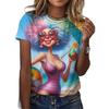 Summer Round Neck 3D Cartoon Grandma Image Pattern Printed Top Fashionable Casual Short Sleeved Women's T-shirts