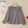 ZANZEA Blusa Casual para Mujer con Volantes, Cuello Redondo, Manga Larga Holgada, Estampado de Cuadros