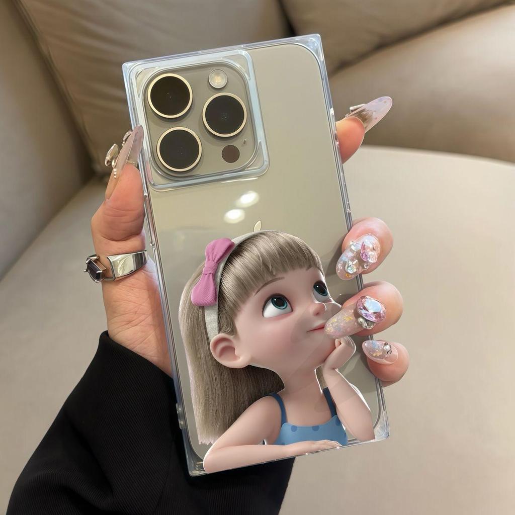 Clear Square Back Tube Case Protection For iPhone 14 Pro Max 12 13 15 Plus 11 16 ProMax Anti-Oxygen,Little Girl Pattern Casing