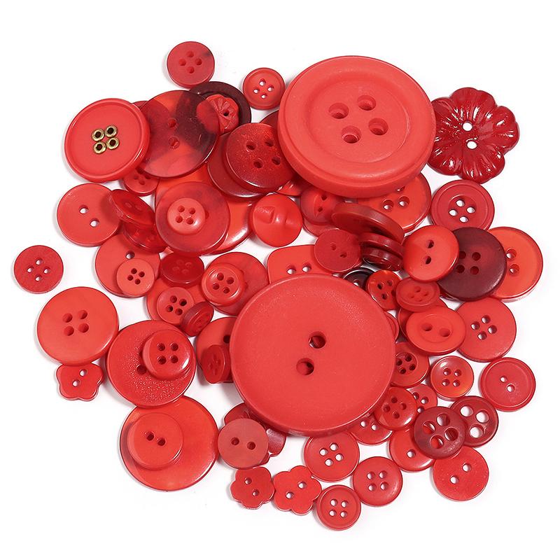 80PCS Resin Round Colored Buttons 2/4-Holes Mixed Buttons Handmade DIY Manual Button Painting Material Clothing Accessories