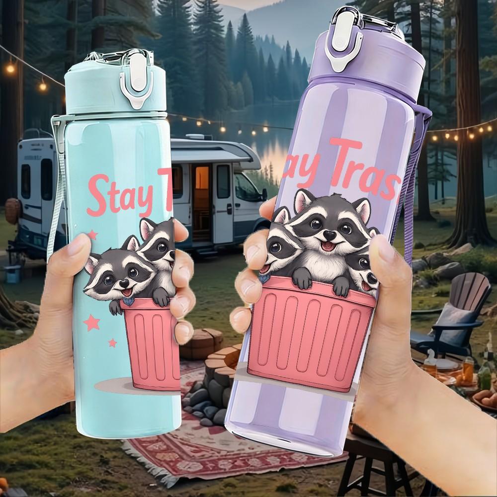 1PC Stay Trashy Cupcake Pink Text 750ml Color Plastic Sports Water Bottle Leakproof Flip Straw Lid Suitable for Sports Office Home Use