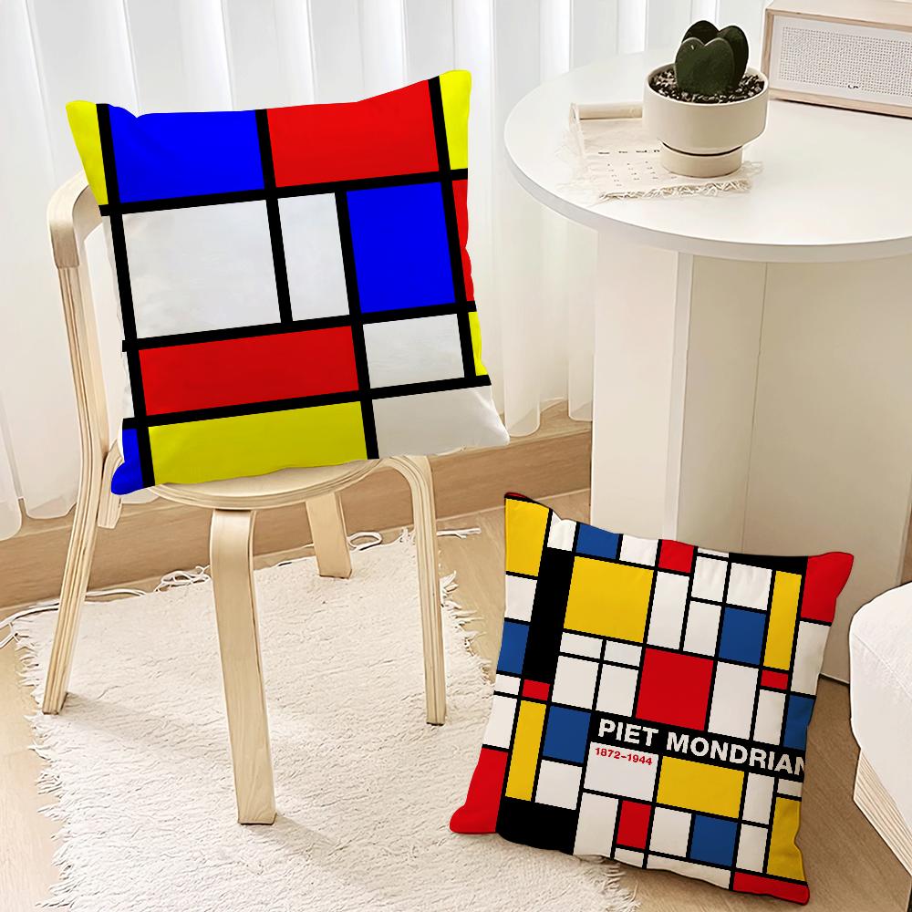 Abstract Painting Piet Mondrian Art Simple For Bedroom Car Coffee Shop Room Soft And Living Room Sofa Decorative Pillow Case