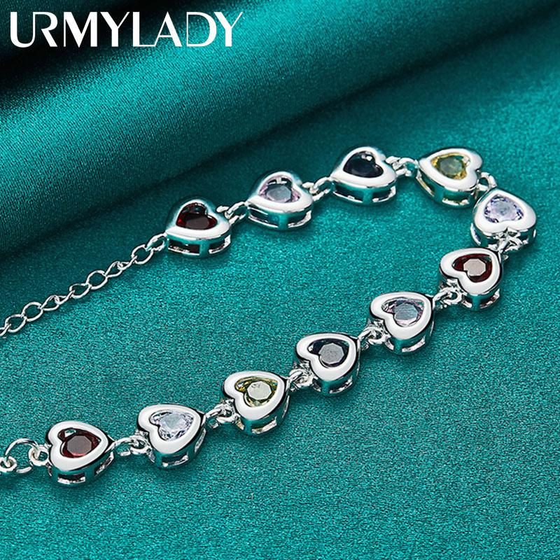 925 Sterling Silver Heart Zircon Chain Bracelet Fashion Jewelry MB242