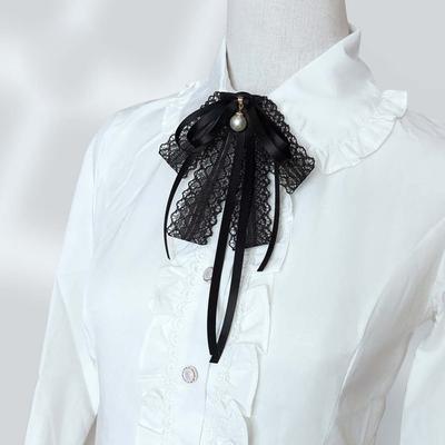 Rhinestone Pearls Tie Black Decoration Shirt Tie Hand-beaded Lace Necktie  JK Uniform Decoration