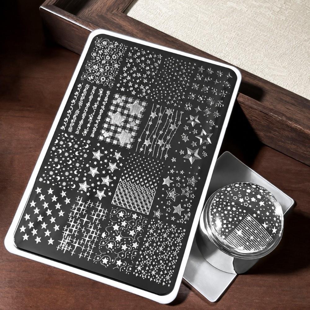 Star Moon Nail Stamping Plates Rectangle Shape Silicone Stamp Printing Template  Manicure Tools