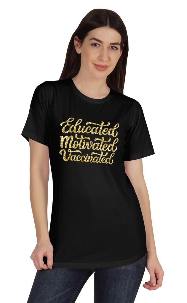 Inkmeso Educated Motivated Vaccinated Funny Pro-Vaccine T-shirt Tops For