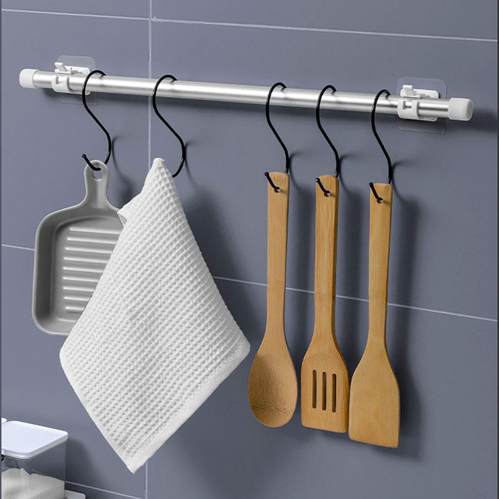 Silicone World 4PCS Self Adhesive Hooks Punch-free Curtain Rod Clip Hook  Telescopic Rod Holder Fixed Clip Hanging Hook Holder