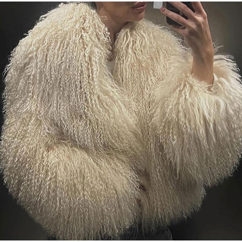 Temperamental Elegant Faux Fur Coat: Solid Color, Long Sleeve, Warm Winter Fashion for Women