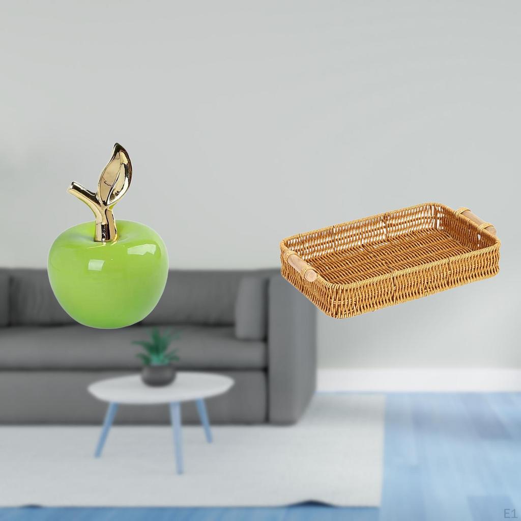 Ceramic Figurine Fruit Sculpture Ornament for Home Decoration And Woven Baskets Snack Serving