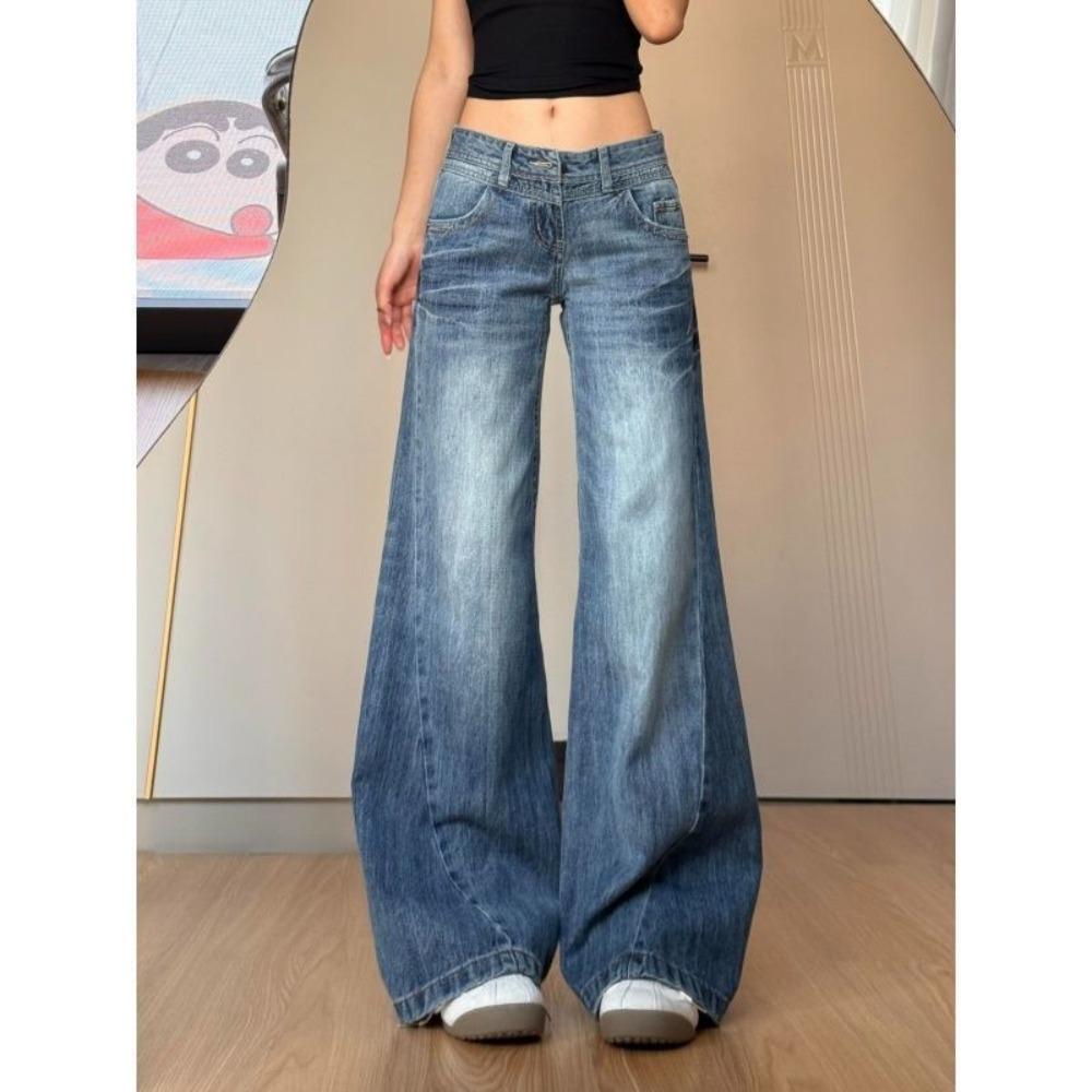 Women s High Rise Wide Leg Jeans Loose Fit Elegant Casual Washed Button Zipper Flared Denim Pants Trousers S