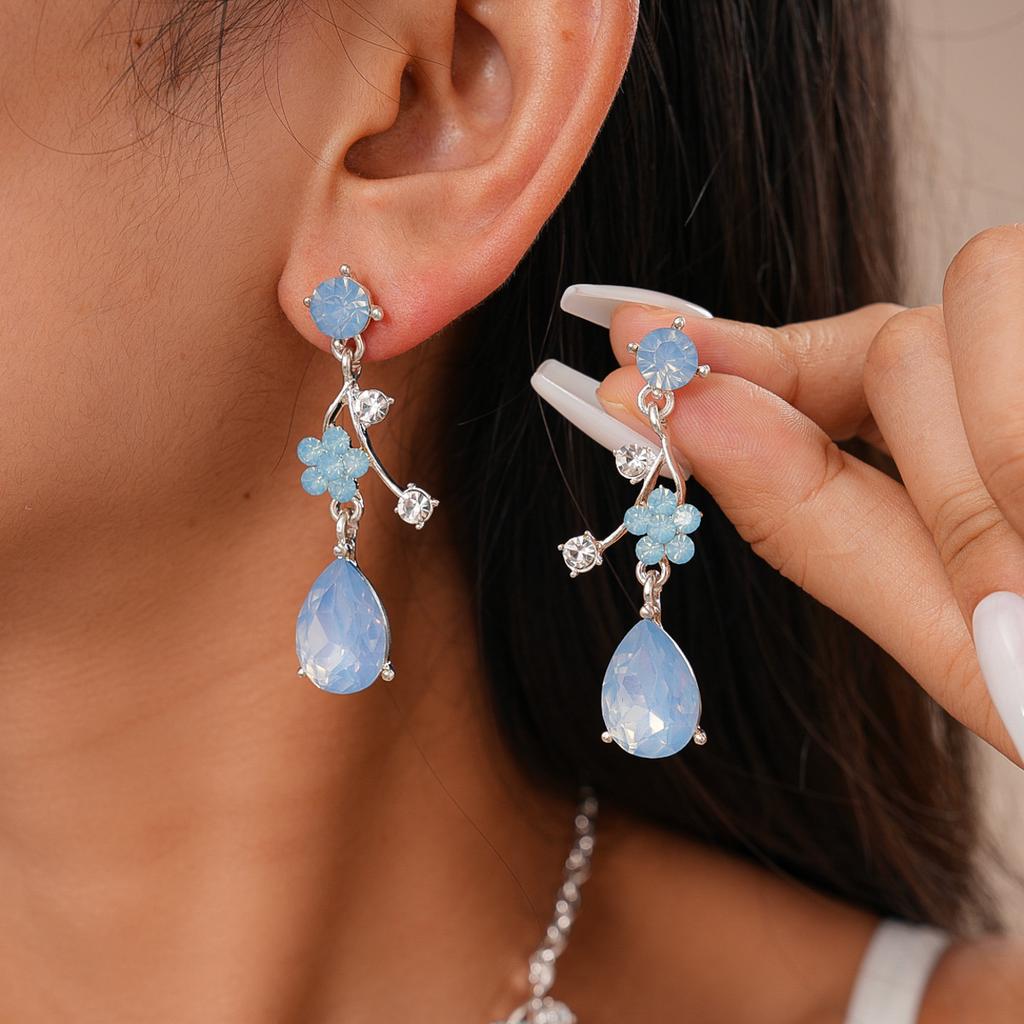 Diamond Flower Water Drop Pendant Collarbone Chain Vacation Style Fashion Necklace