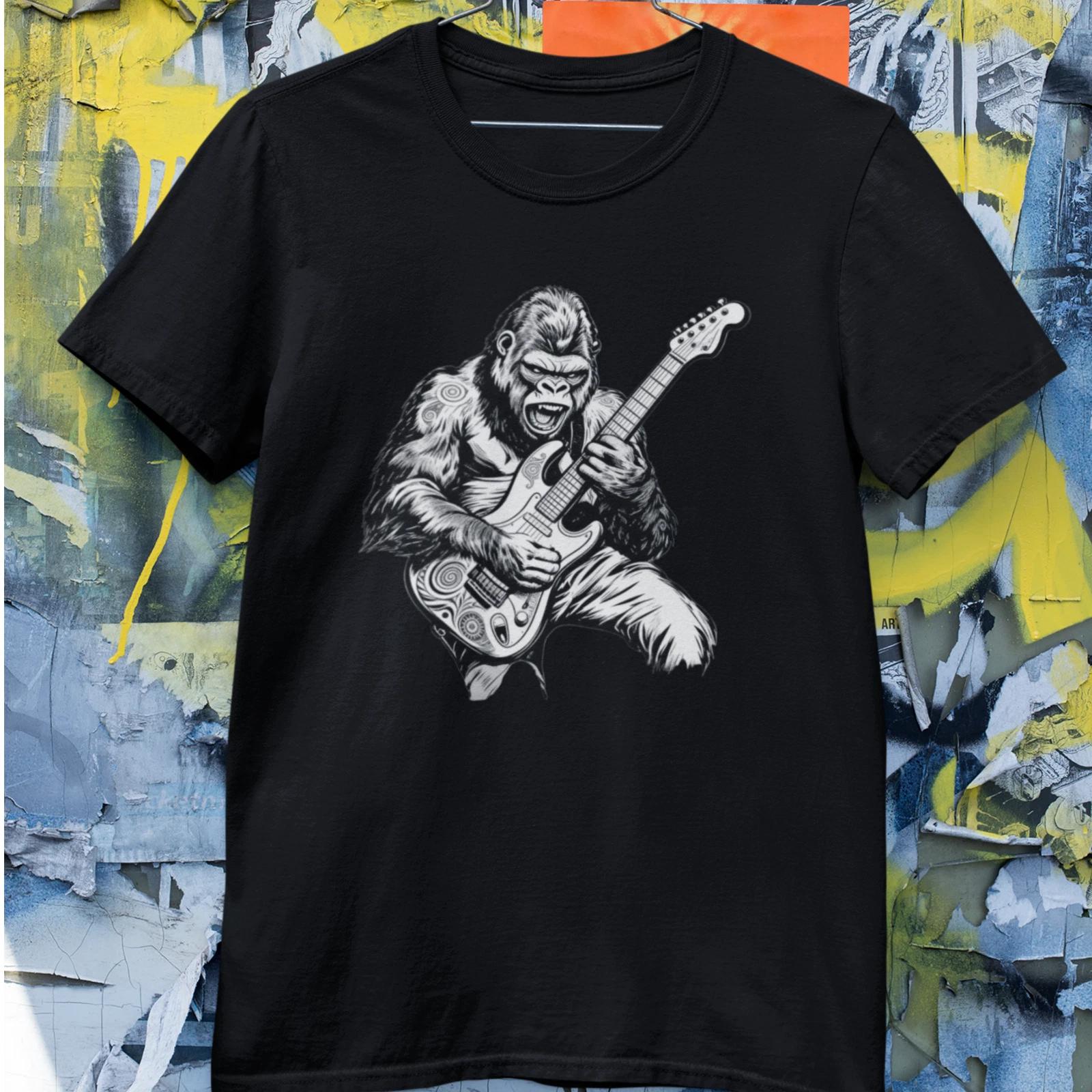 Футболка с графическим принтом Горилла Гитара Рок-музыка Животное Искусство Футболка Унисекс 2XL