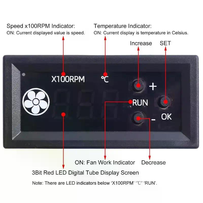 1Set 12V3A Digital Display Temperature Speed Chassis Noise Reduction 4-wire PWM Fan Temperature Control Speed Controller