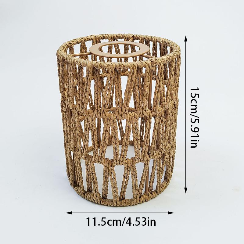 Rattan Lamp Shade Geometric Paper Rope Handwoven Lampshade Light Cover Chandelier Hanging Wicker Woven Pendant Lamp Shade