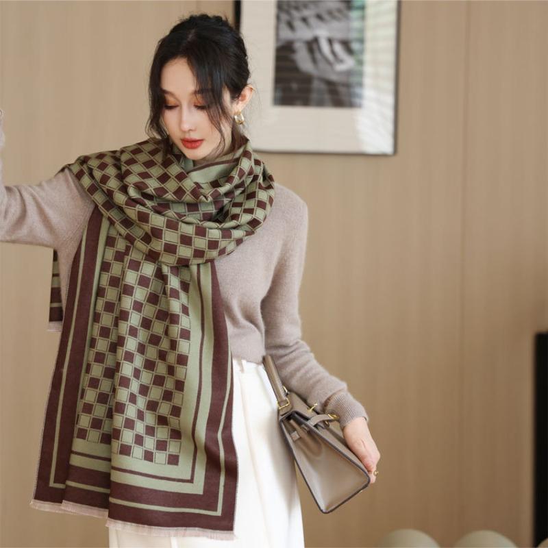 Autumn and winter scarf women's new imitation cashmere high-end checkerboard shawl scarf dual-purpose thickened warm scarf