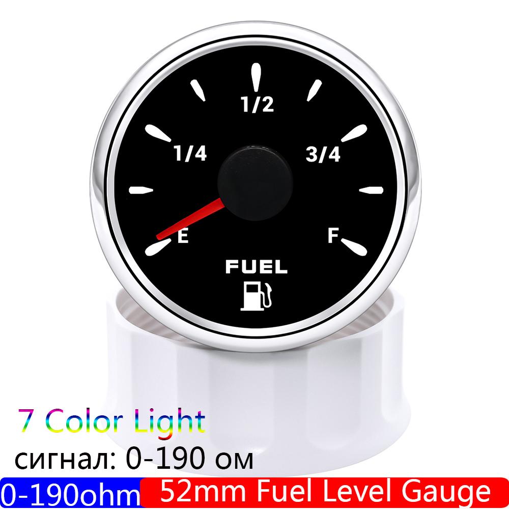 7 Color Light 2" 52mm Fuel Level Gauge+Fuel Float Level Sensor 0-190 Ohm for Marine RV Camper Car Oil Tank Level Indicator 9-32V