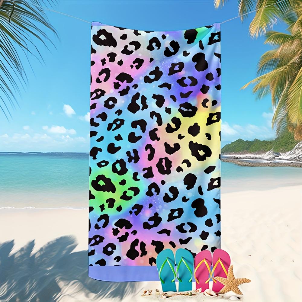 

Colorful Leopard Print Super Absorbent Beach Towel, Modern Square Large Microfiber for Camping Travel Sports W40*H60(CM)
