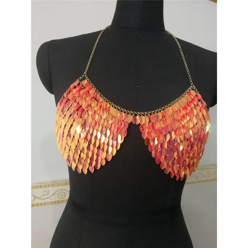 Colorful Sequin Halter Neck Body Chain Crop Top