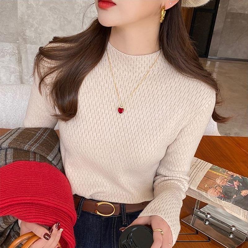 

Элегантный женский вязаный свитер с длинным рукавом, полувысокий ворот, однотонный флис, повседневный осенний толстый бархатный зимний свитер, женский тонкий теплый бархатный джемпер 25616 One Size хаки