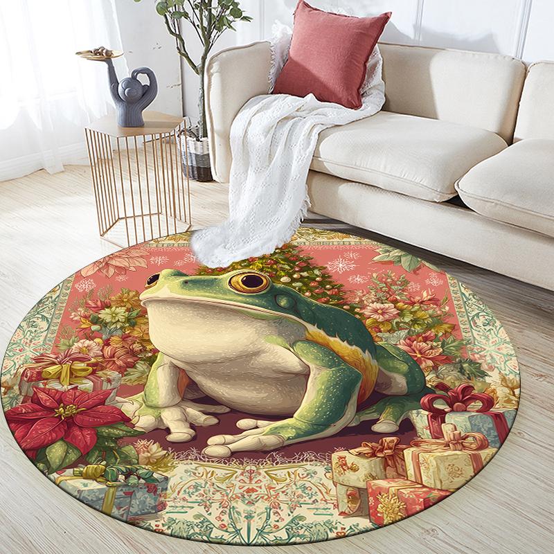 Christmas Frog pattern round rug,Carpet Rug for Living Room Bedroom Sofa Playroom Decor,Non-slip Floor Mat,Holiday Gifts and Birthday Gifts