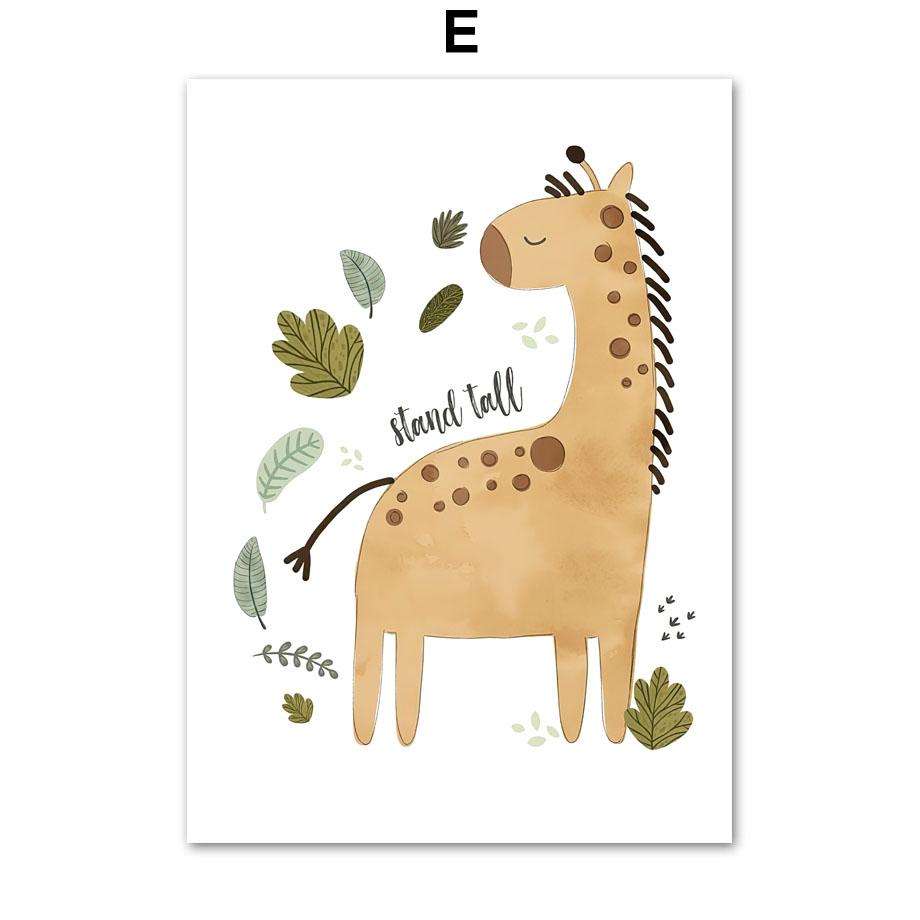 Słoń Lew Zebra Żyrafa Tygrys Dżungla Dekoracja Ściany do Pokoju Dziecka Plakat Płótno Plakat Nordycki Wystrój Scandi Obrazy Pokój Dziecięcy