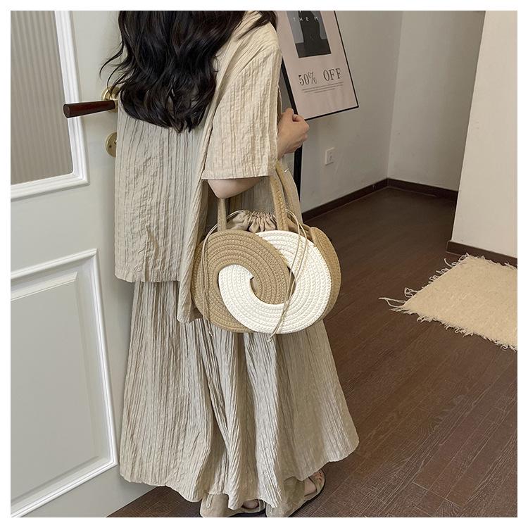 2026 Women's Color Block Straw Woven Beach Bag - Stylish, Elegant & Versatile Shoulder Tote