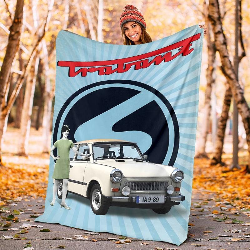 Trabant 601 Flannel Blanket Soft Warm All-Season Throw, Design for Camping, Car Travel, Hiking Sofa, Bed, Office Perfect Gift for Parties
