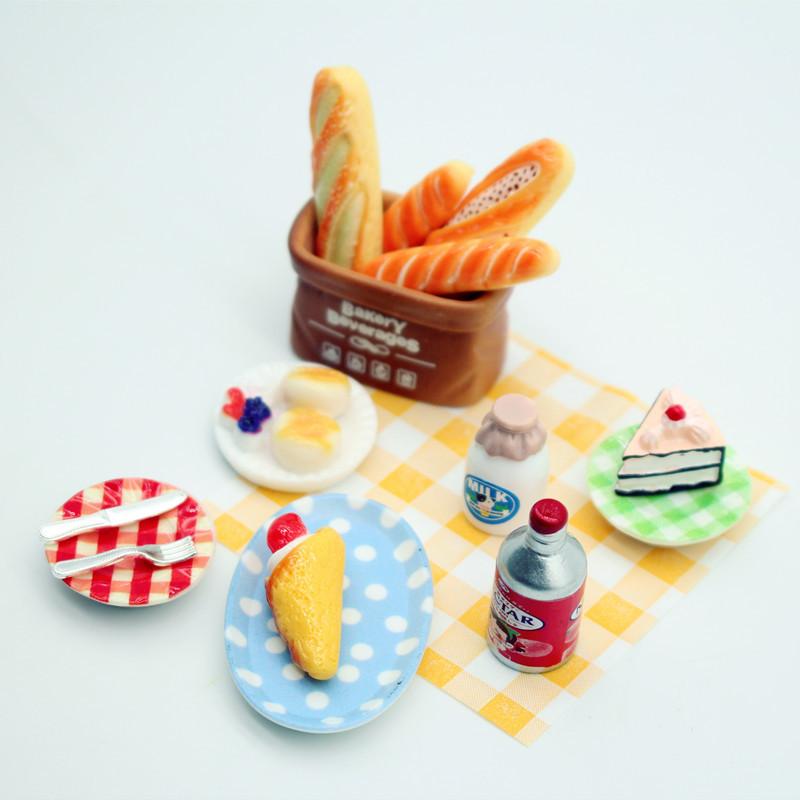 1Set Dollhouse Mini Breakfast Play Dim Sum Bread Jam Plate Model Miniature Kitchen Cooking Baking Model Diy Doll Accessories