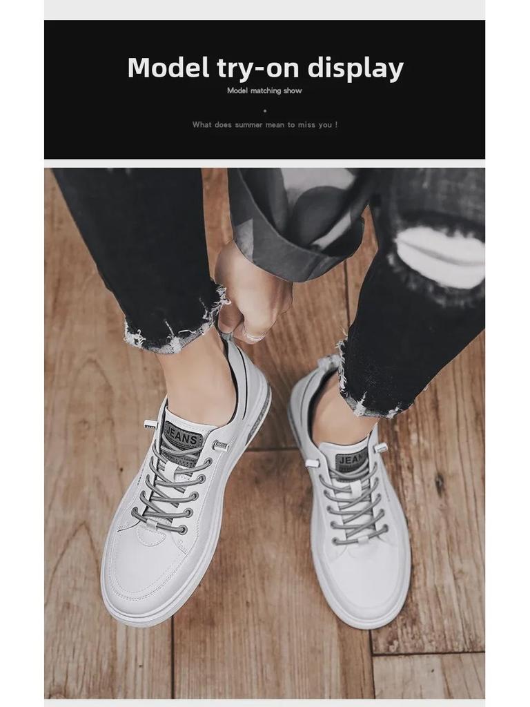 2025 Summer Men's Casual Leather Sneakers - Trendy, Non-Slip, Low-Top Sports Shoes