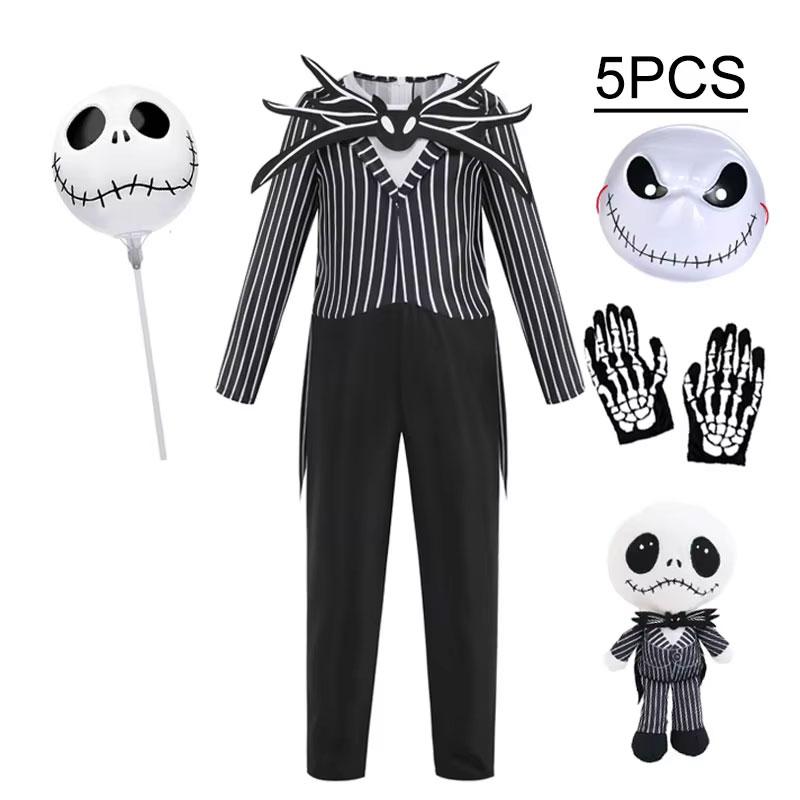 Kids Jack Skellington Cosplay Costume The Nightmare Before Christmas Boys Striped Outfit Halloween Party Fancy Dress Up Set