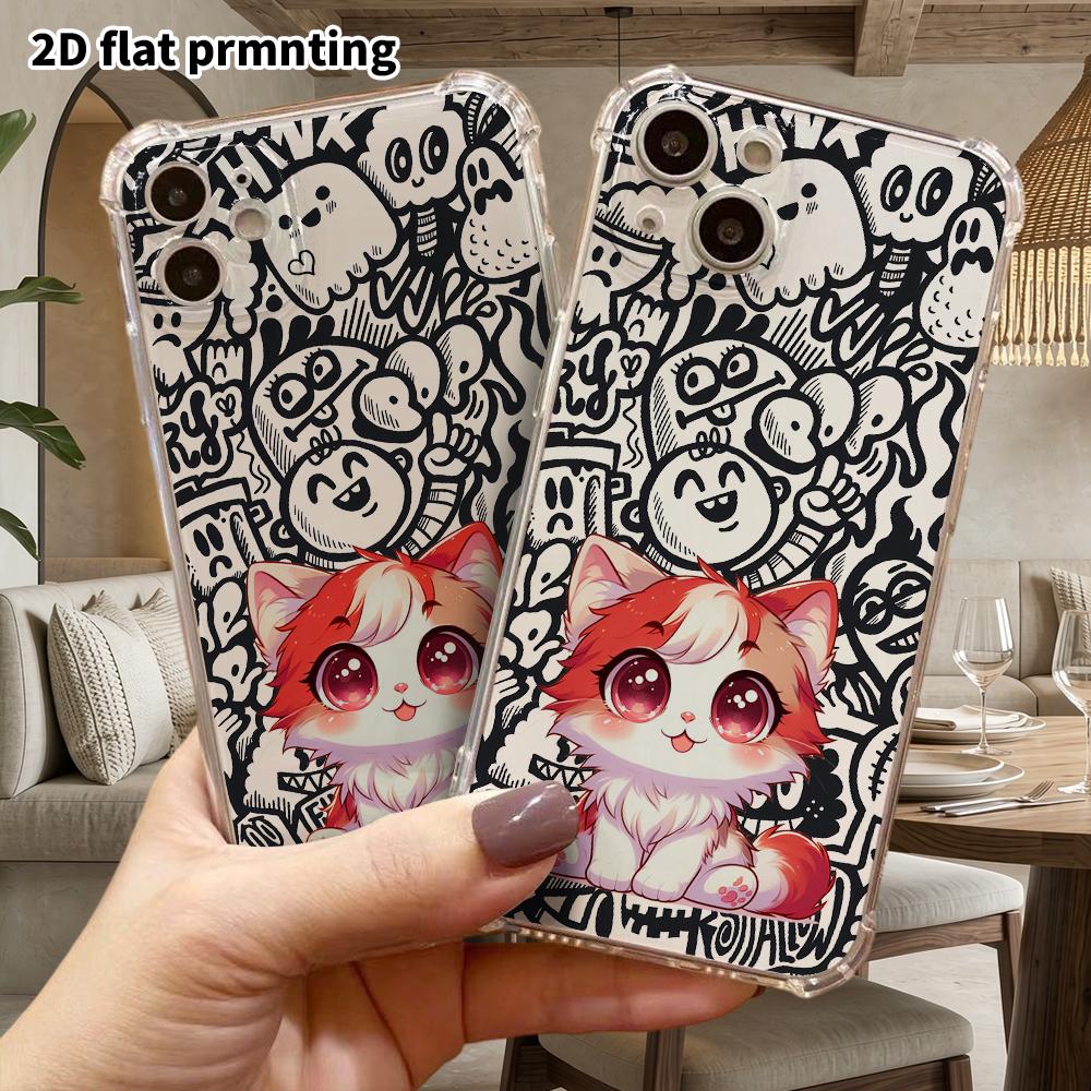 Phone Case: 2D Flat Suitable for iPhone 18 17 16 15 14 13 Pro, Transparent with Corner Protection, Gradient Little Cat, Christmas and Halloween Gift