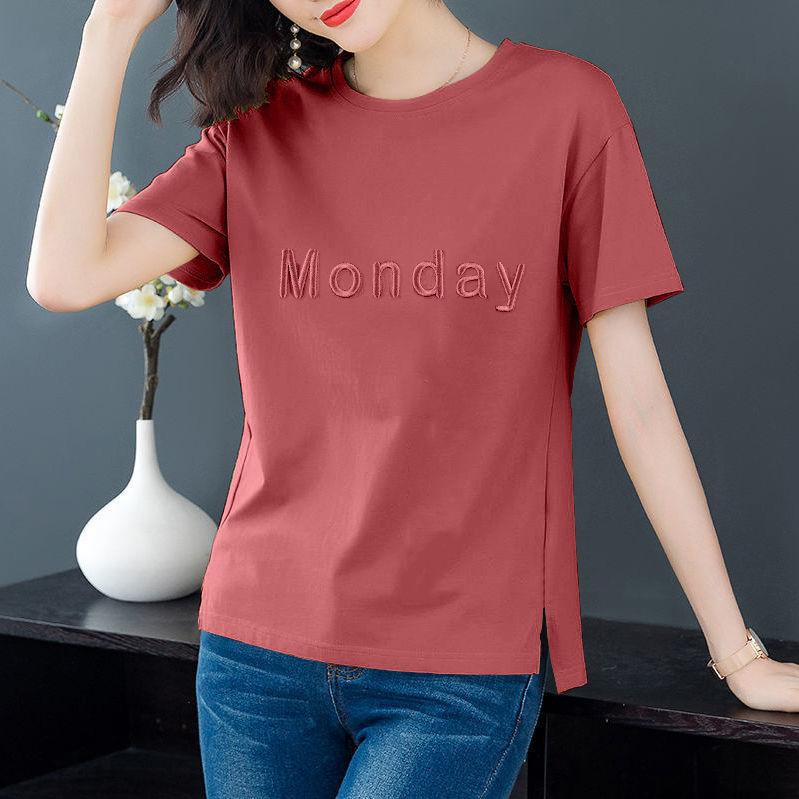 Short-sleeved T-shirt women's summer new loose large-size women's clothing, thin embroidered clothes