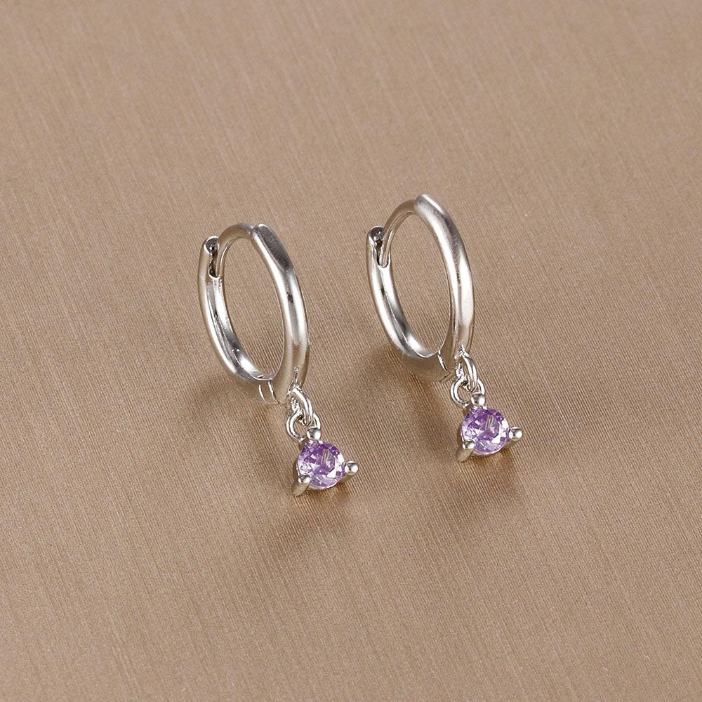 Simple Multicolor Stone Gold Color Matel Small Dangle Earring For Women Sweet Round Pendant Stainless Steel Fashion Jewelry Gift